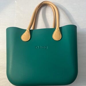 O bag with midi handle with ring and square canvas fabric bag green/floral
